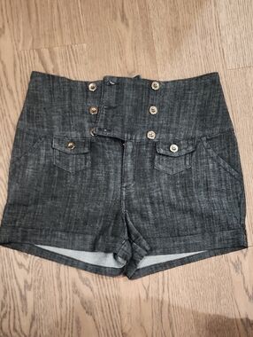 Arden B High-Waist Denim Button-Front Shorts
